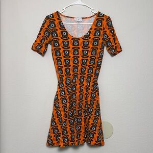 Orange Telephone Print Scoop-Neck Dress